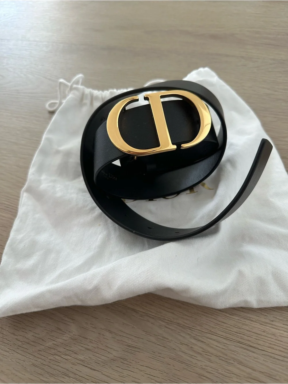 Dior Black Leather Belt with Gold CD Buckle - new